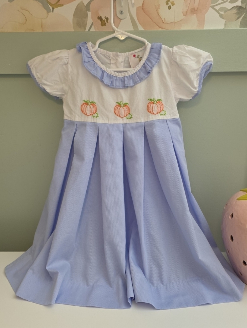 Eliza James 4t smocked fall pumpkin heirloom dress cecil and lou blue white